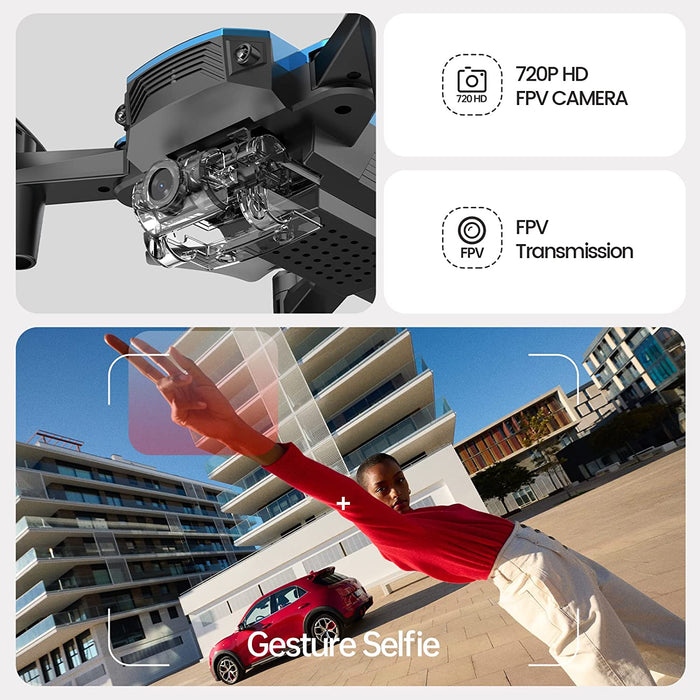 D20 Mini Drone with Camera for Kids, Remote Control Toys Gifts for Boys Girls with Voice Control, Gestures Selfie, Altitude Hold, Gravity Control, One Key Start, 3D Flips 2 Batteries,1 Piece, Blue