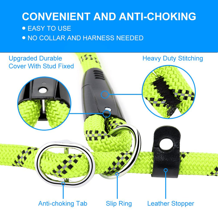 Slip Lead Dog Leash, Anti-Choking with Traffic Padded Two Handles, Reflective Strong Sturdy Heavy Duty Rope Leash, 6FT Dog Training Leash for Medium Large Dogs(6' Green)