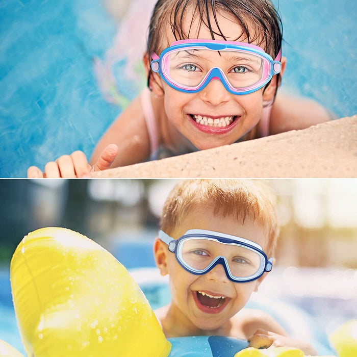 Kids Swim Goggles, Anti-Leak Anti-Fog Wide View Swimming Goggles for Boys Girls Children from 4 to 12 Years Old-Blue