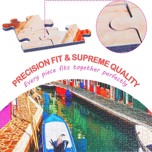 1000 Piece Puzzle for Adults, Anti-Glare Surface Vibrant Colors, Extra-Thick Blue Cardboard Jigsaw Puzzle for Adults and Kids 27.6"X 19.7" Colorful Venetian Houses