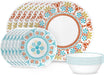 Vitrelle 18-Piece Service for 6 Dinnerware Set, Triple Layer Glass and Chip Resistant, Lightweight round Plates and Bowls Set, Indigo Speckle