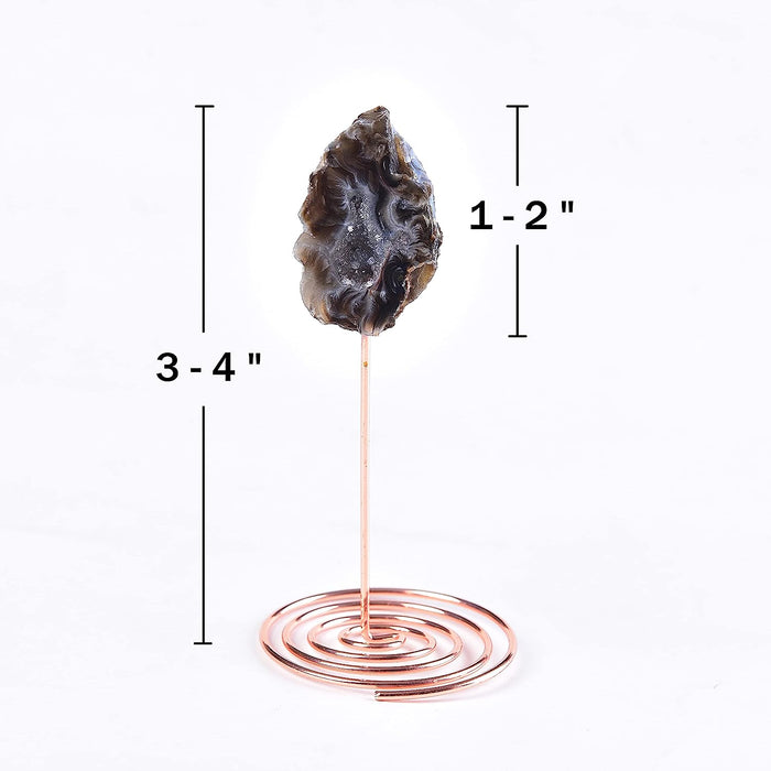 3PCS Agate Geode Irregular Natural Crystal with Copper Stand Gem Ornaments for Healing Crystal Home Decor 3-5"