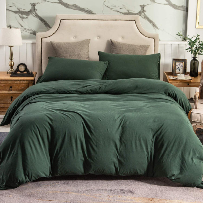Jersey Knit Duvet Cover Set 100% T-Shirt Cotton Super Soft Comfy 3Pc Bedding Set with Zipper Closure (Solid Forest Green, King)