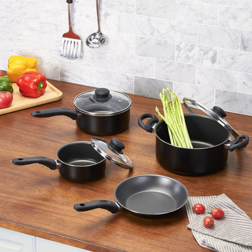 Mainstays 7 Piece Nonstick Dishwasher Safe Cookware Set, Black