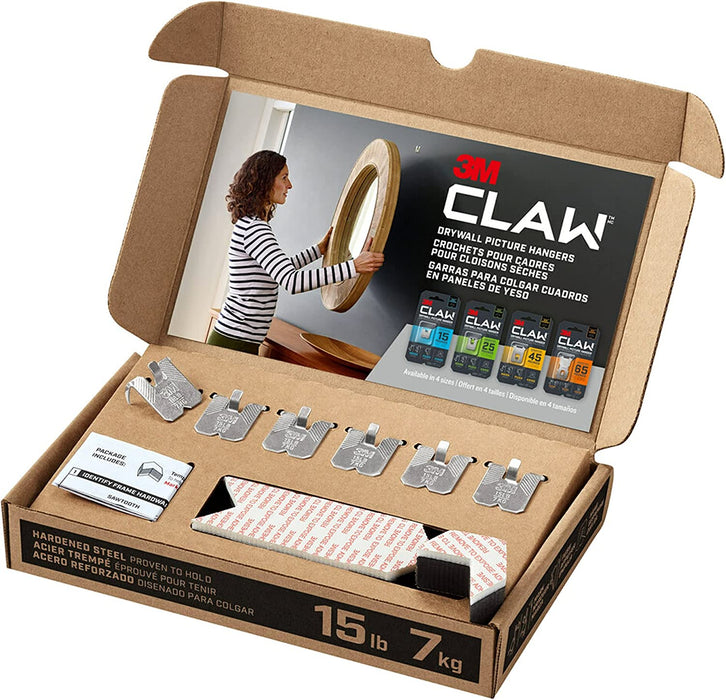CLAW 3PH45M-4ESF Drywall Picture Temporary Spot, Holds 45 Lbs, 4 Hangers, 4 Markers/Pack, 4 Pack, Silver