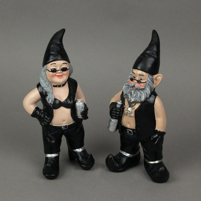 Zeckos Gnoschitt and Gnofun Thirsty Biker Garden Gnome Statues 7.5 Inches High