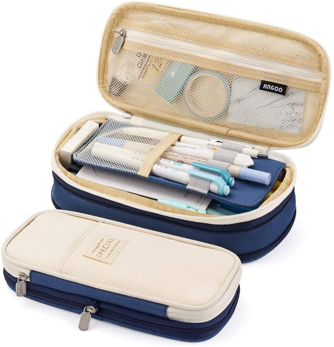 EASTHILL Big Capacity Pencil Pen Case Office College School Large Storage High Capacity Bag Pouch Holder Box Organizer Light Blue