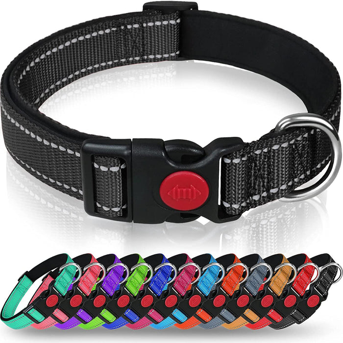 Reflective Dog Collar with Safety Locking Buckle, Adjustable Nylon Pet Collars for Extra Large Dogs, Red